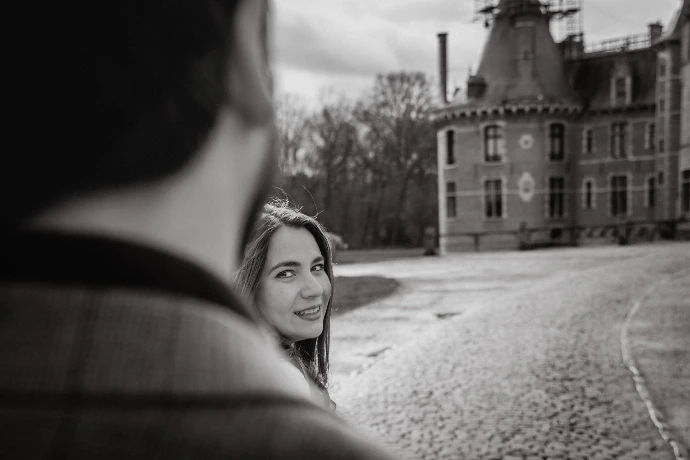 Black and white portrait of a couple celebrating their 10th wedding anniversary.