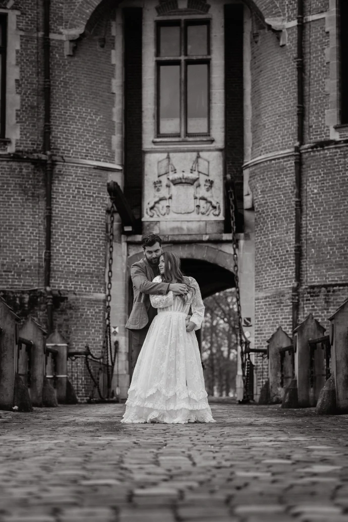 Black and white portrait of a couple celebrating their 10th wedding anniversary.